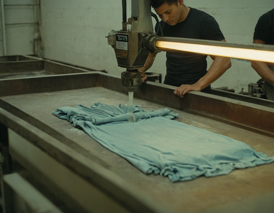 Factory production of acid wash t-shirts