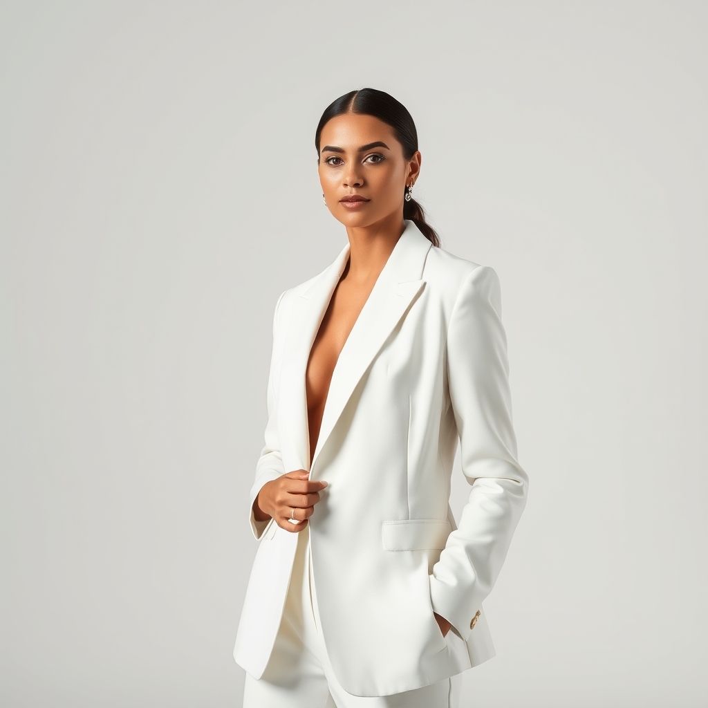 Bild einer Frau in einem wei&szlig;en Blazer.