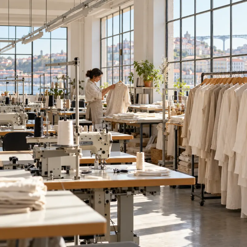 Portuguese garment workshop — AI-generated illustration