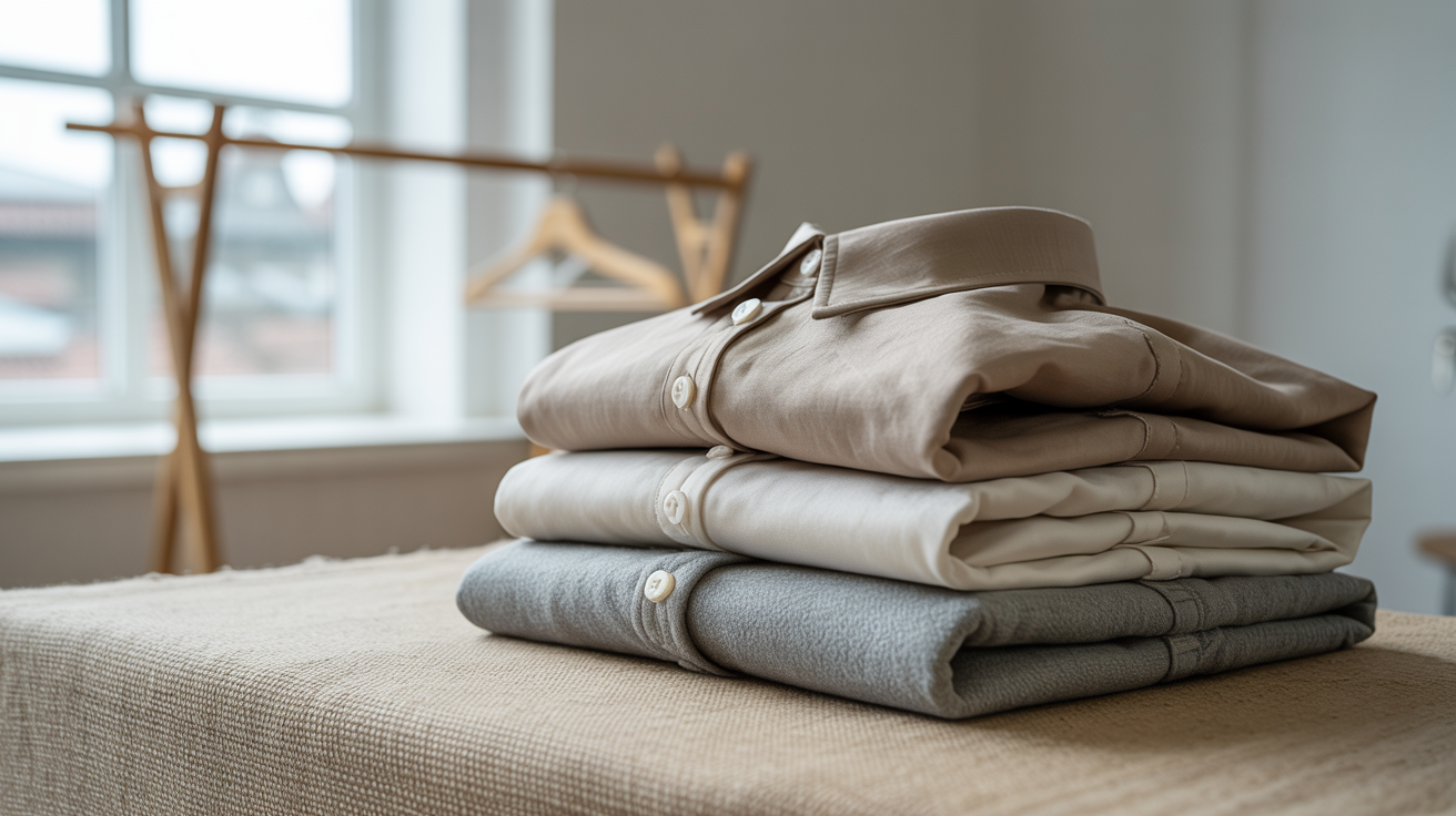 Collection of sustainable minimalist garments in neutral tones produced in Portugal