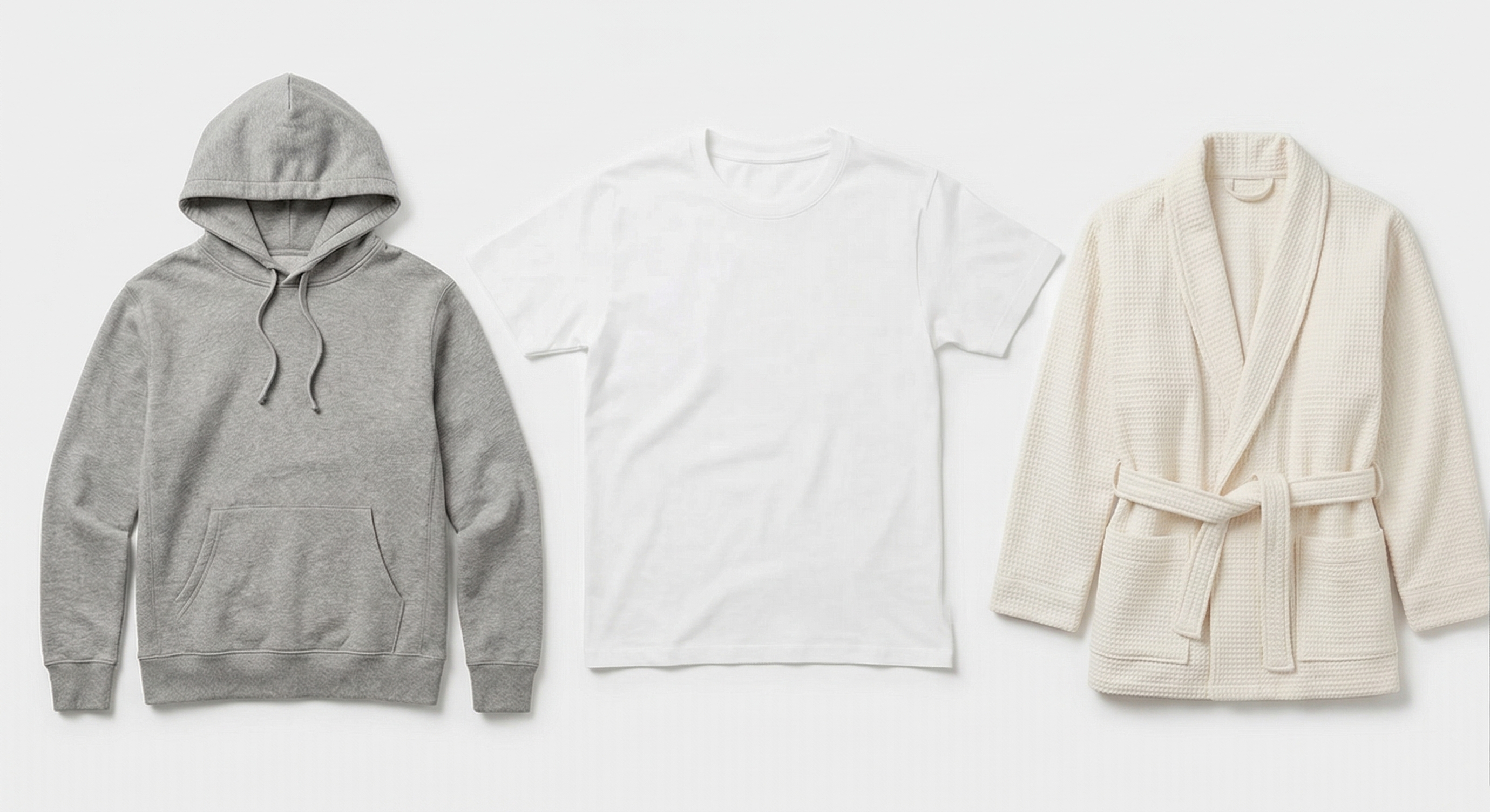 Stacks of GOTS certified organic cotton t-shirts produced in a sustainable clothing factory.