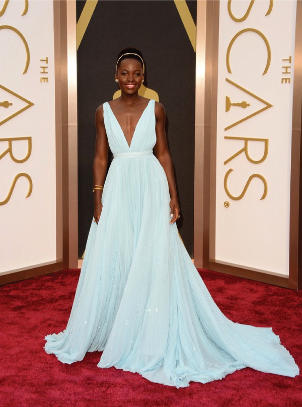 Best Runway Moments. Lupita Nyong'o in a custom-made blue Prada gown winning her first Oscar.