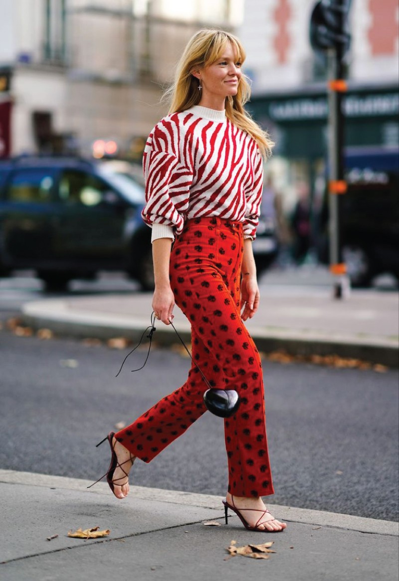 The Fall Trend Looks You Will Want To Show Off On Instagram. Red prints, striped shirt and polka dot pants.