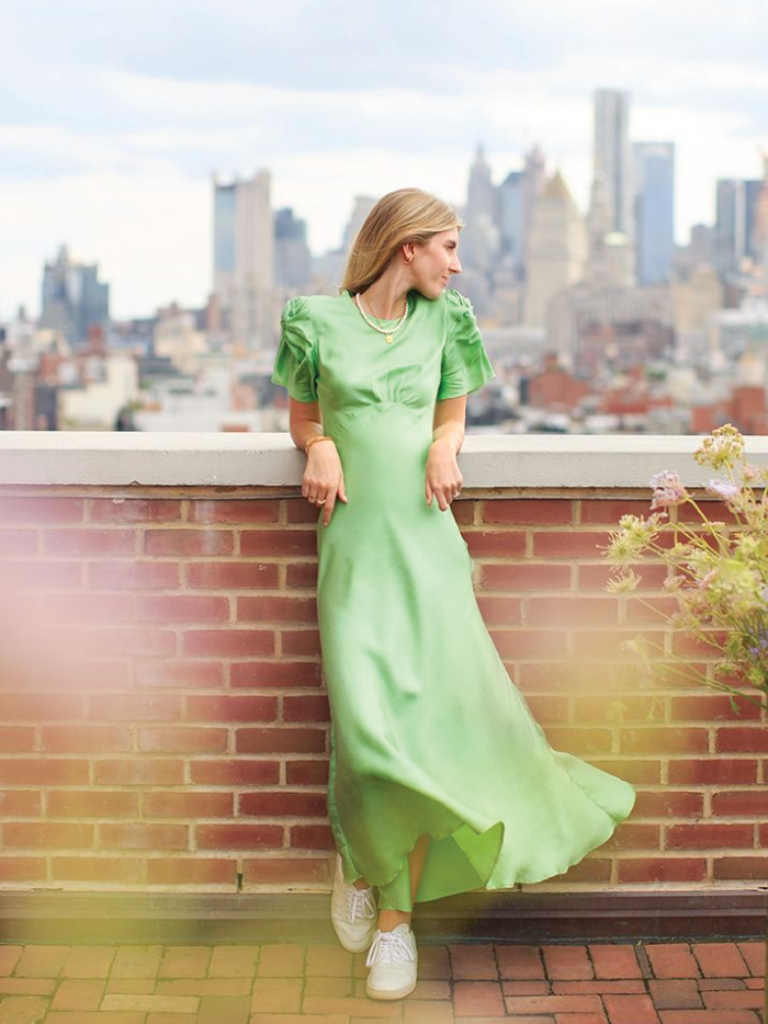 Our Top Favourite Sustainable Brands. Maggie Marilyn in a green dress.