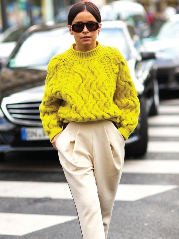 Ideas To Level Up Your Wardrobe In January. Add a bright knit.
