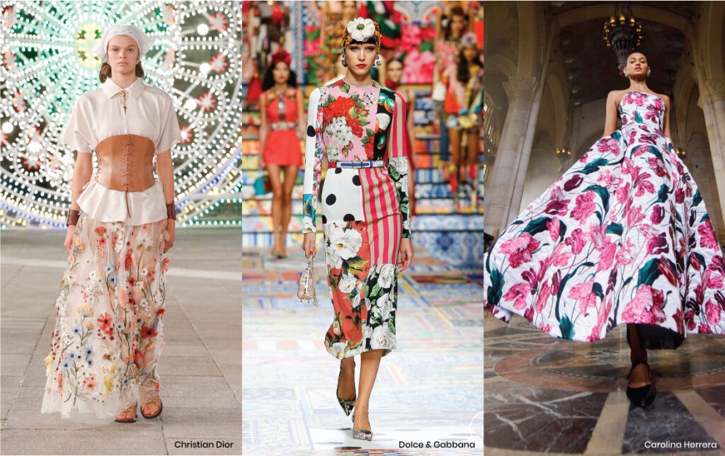 Fashion Trends Seen On Spring 2021 Runways. Flower Essence: looks from Christian Dior, Dolce & Gabbana and Carolina Herrera.