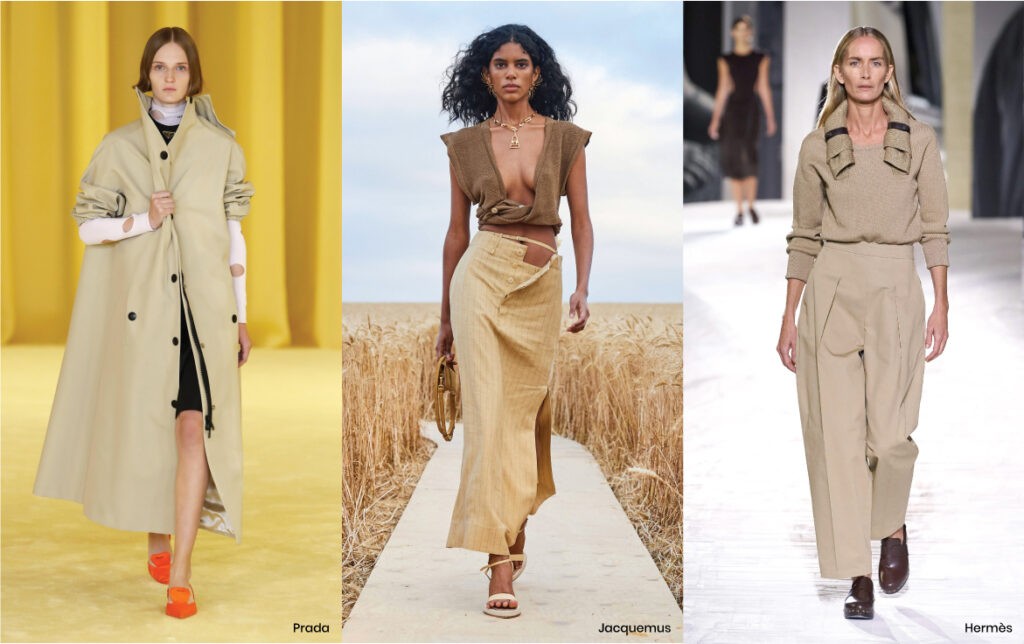 Fashion Trends Seen On Spring 2021 Runways. Cool Khakis: looks from Prada, Jacquemus and Hermès.
