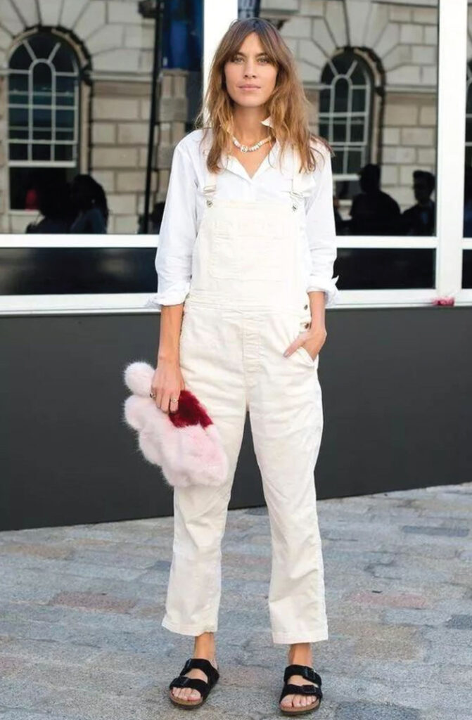Spring Fashion Trends. The Piece To Wear If You're WFH Or In The Office: White Dungarees & White Blouse.