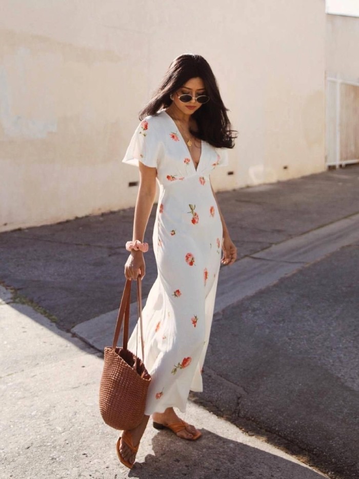 Dress Trends That French Women Are Bringing Back. Floral dress in white.
