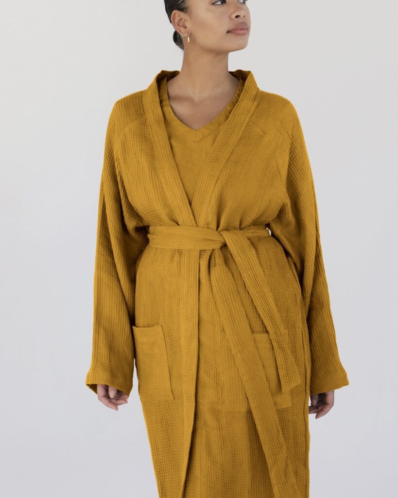 100% LINEN WAFFLE ROBE IN TURMERIC
from BED THREADS