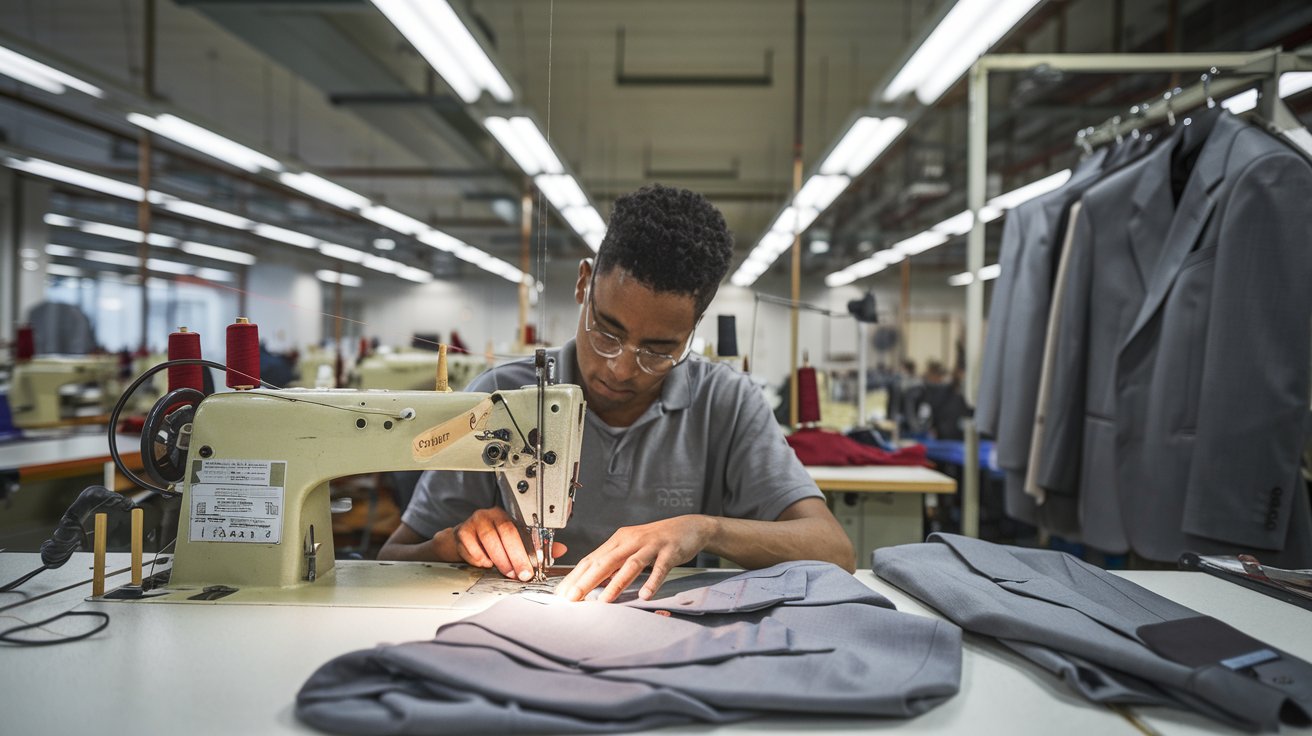 Luxury clothing manufacturing in Portugal, showcasing high-quality craftsmanship and attention to detail.